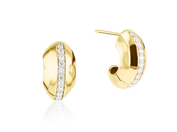 14Kt Yellow Gold Hoops With (38) Round Diamonds Weighing 0.29cttw