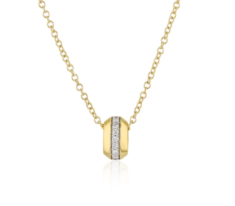 14Kt Yellow Gold Single Station Necklace With (7) Round Diamonds Weighing 0.11cttw