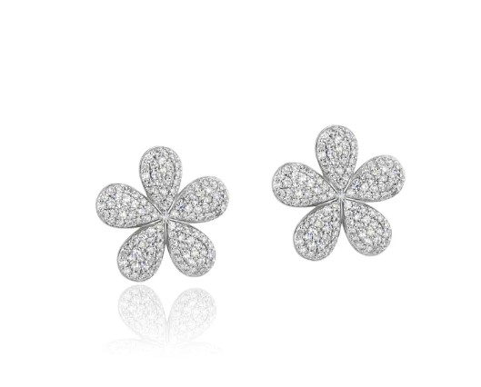 14Kt Yellow Gold Large Flower Studs With (242) Round Diamonds Weighing 1.24cttw