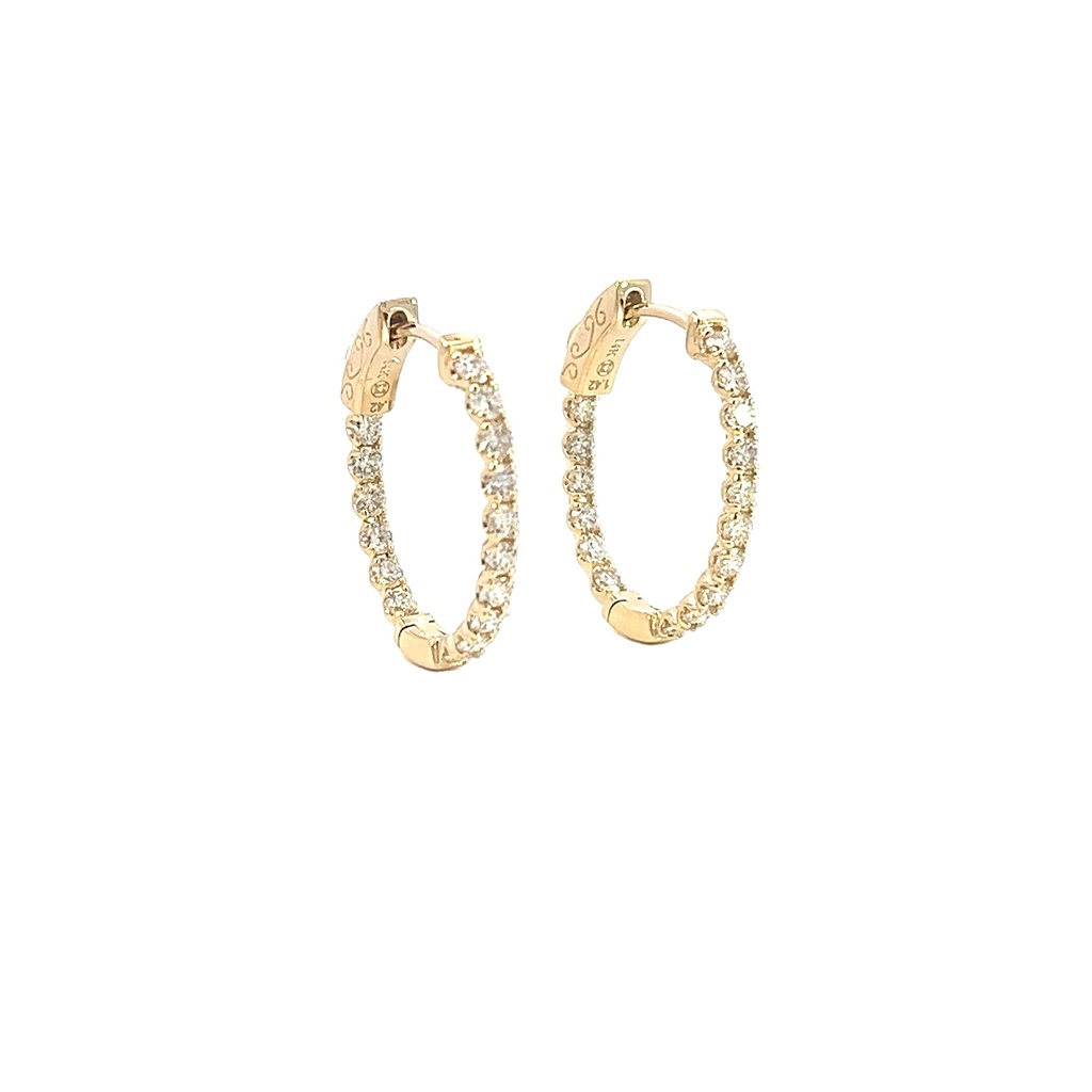 14Kt Yellow Gold In/Out Hoops With (32) Round Diamonds Weighing 1.42cttw