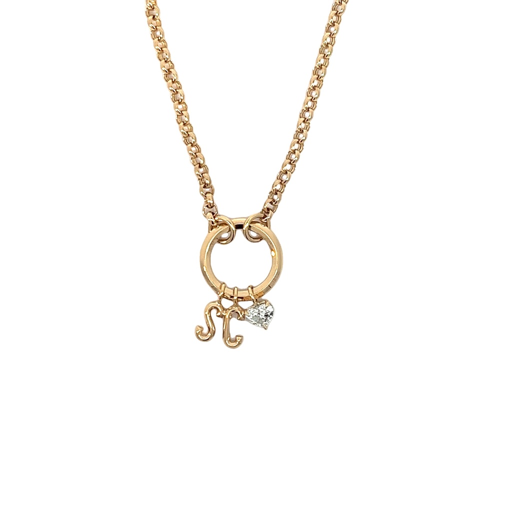 18Kt Yellow Gold Double Initial Necklace With A Heart Shaped Diamond Weighing 0.31ct
