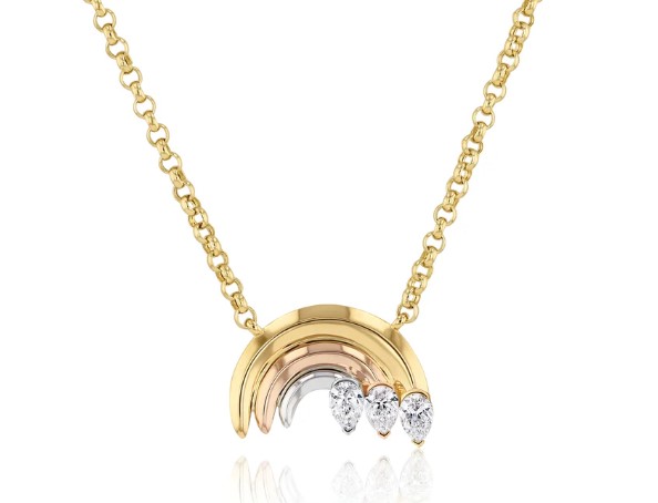 18Kt Tri Tone Rainbow Necklace With (3) Pear Shaped Diamonds Weighing 0.90cttw