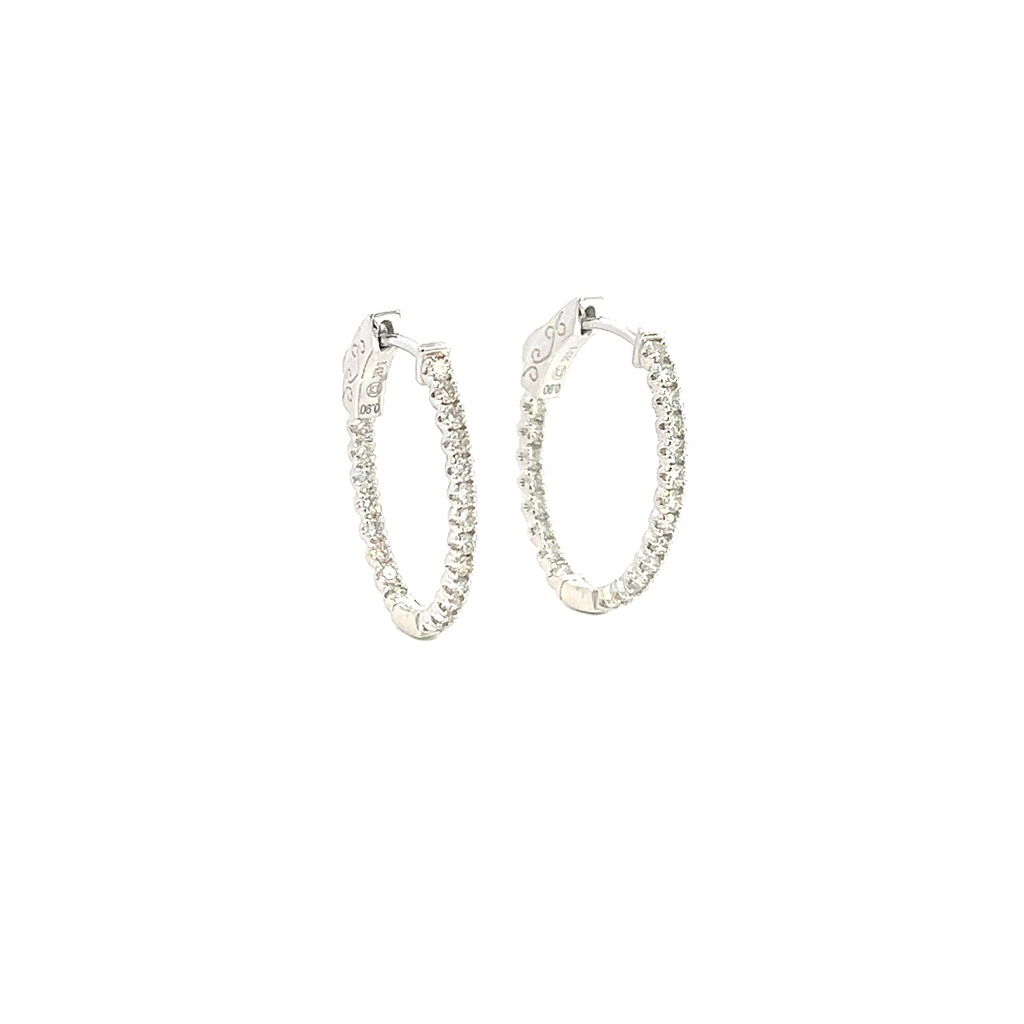 14Kt White Gold In/Out Hoops With (42) Round Diamonds Weighing 0.90cttw