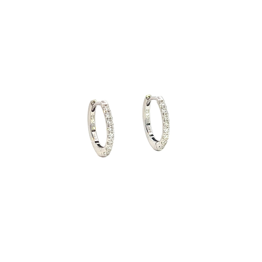 [EDD6683-373] 14Kt White Gold Hoops With (16) Round Diamonds Weighing 0.40cttw
