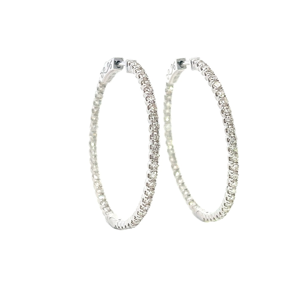 14Kt White Gold In/Out Hoops With (92) Round Diamonds Weighing 2.19cttw