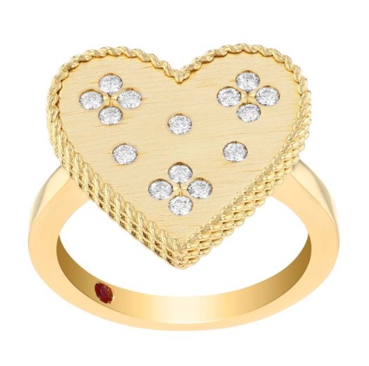 18Kt Yellow Gold Venetian Princess Heart Ring With (15) Round Diamonds Weighing 0.21cttw