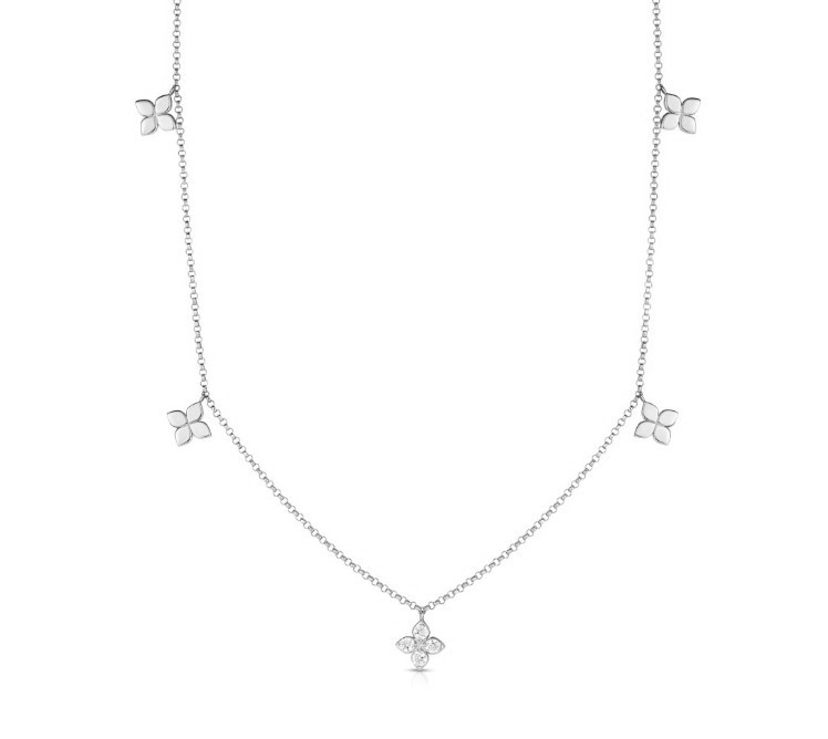 [7773657AW17X] 18Kt White Gold Love By The Inch Necklace 0.08cttw
