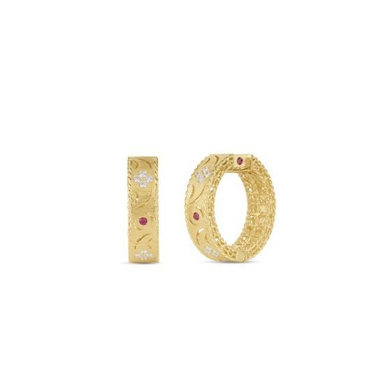 18Kt Yellow Gold Princess Ruby And Diamond Hoops 0.25cttw