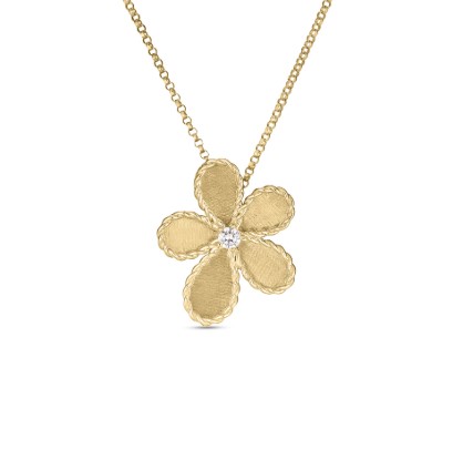 18Kt Yellow Gold Flower Necklace With A Round Diamond Weighing 0.06ct