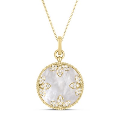 18kt Yellow Gold Venetian Princess Mother Of Pearl Necklace With (12) Round Diamonds Weighing 0.29ct