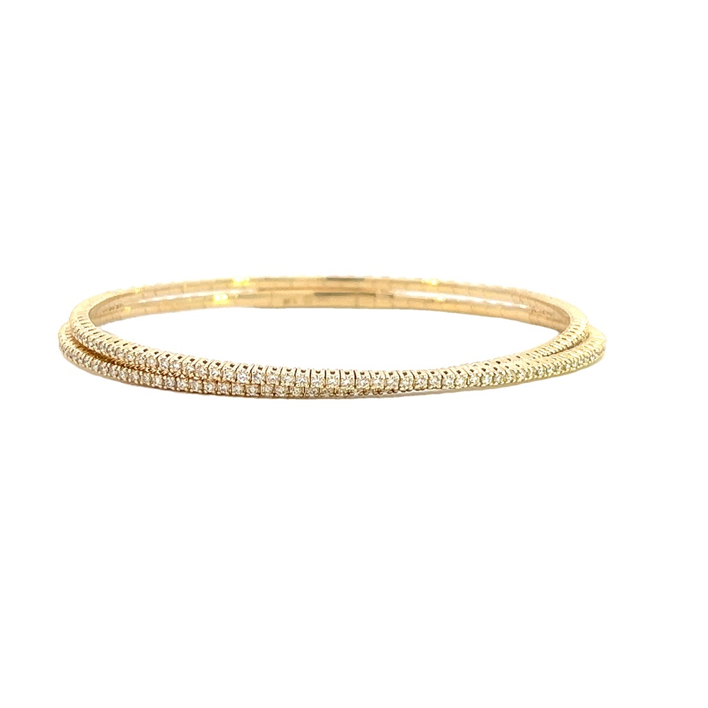14Kt Yellow Gold Crossed Bangle With Round Diamonds Weighing 1.36cttw 6.75"