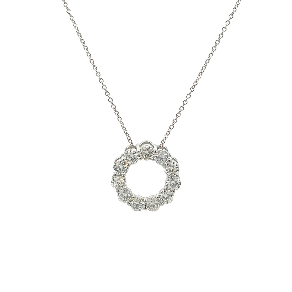 [P019-200-11-W] 14Kt White Gold Circle Of Life Necklace With (11) Round Diamonds Weighing 2.03cttw