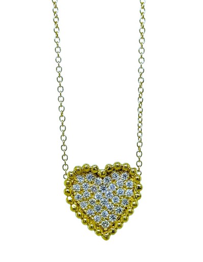 18Kt Yellow Gold Heart Necklace With (32) Round Diamonds Weighing 0.50cttw