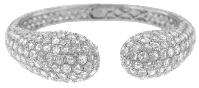 [22351] 18Kt White Gold Hinged Bangle With (452) Rose Cut Diamonds Weighing 19.67cttw