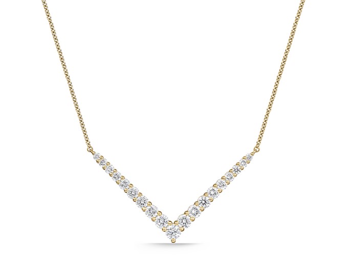 18Kt Yellow Gold Identity Medium V Necklace With (19) Round Diamonds Weighing 1.79cttw