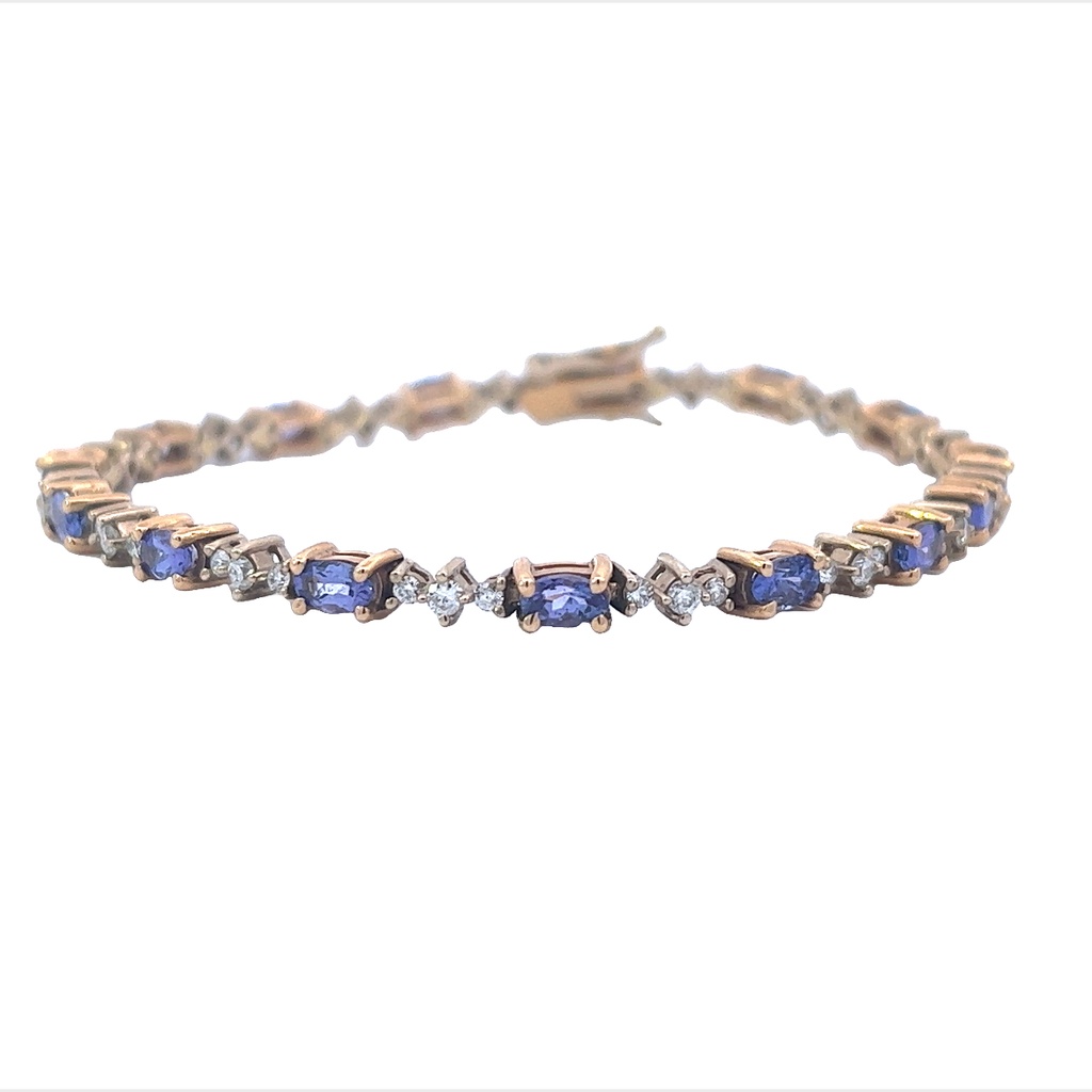 14Kt Yellow Gold Tennis Bracelet With 15 Oval Tanzanites Weighing 3.70ct And 42 Round Diamonds Weighing 1.20ct