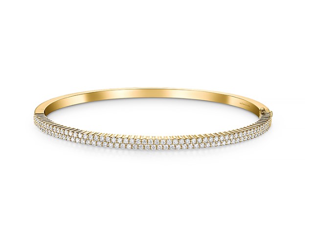 18Kt Yellow Gold Double Row Bangle With (120) Round Diamonds Weighing 1.12cttw