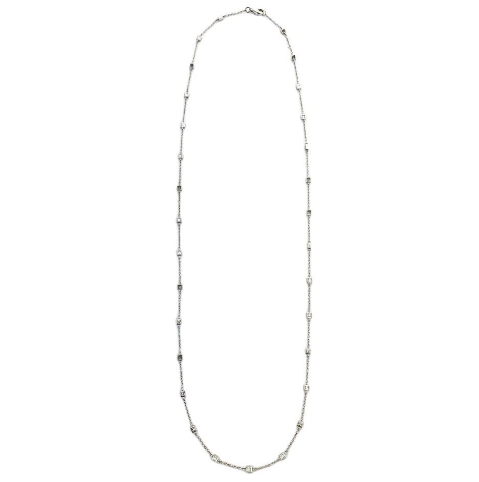 [PMPN75246-P] 18Kt White Gold Diamond By The Inch Necklace With (30) Square Step Cut Diamonds Weighing 4.20cttw