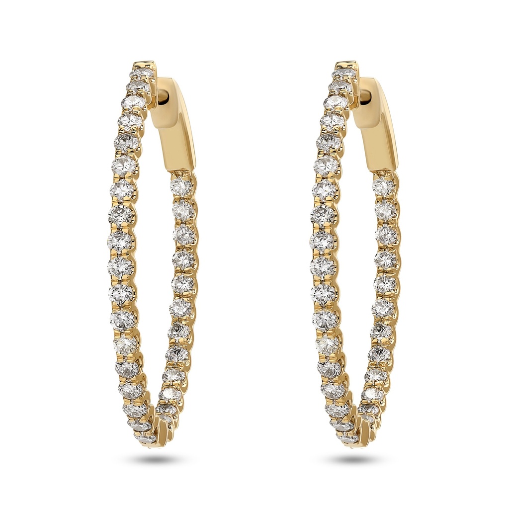 14Kt Yellow Gold In/Out Hoops With (60) Round Diamonds Weighing 1.34cttw