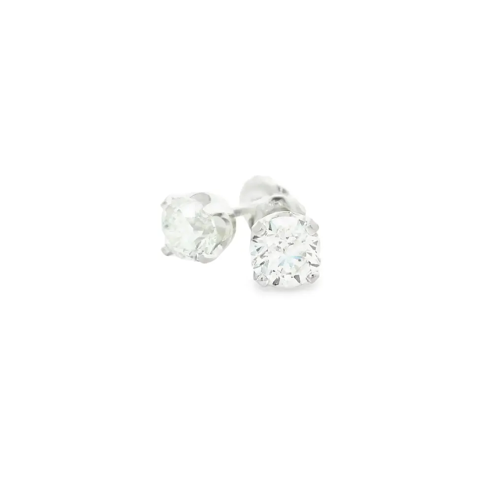 [S09667] Round Brilliant Cut Diamonds Studs 2.00cttw FG/SI2 14Kt White Gold Basket Set Screwbacks