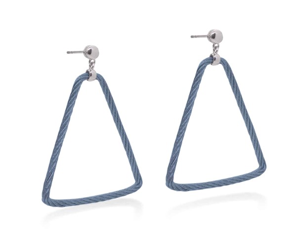 18Kt White Gold Island Blue Nautical Cable Triangle Drop Earrings