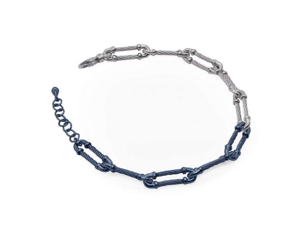 Stainless Steel Blueberry And Grey Nautical Cable Chain Link Bracelet 6.5"