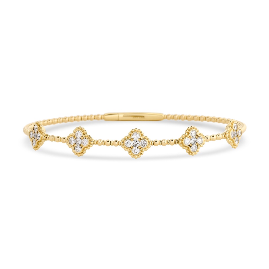 18Kt Yellow Gold Clover Cluster Bracelet With (25) Round Diamonds Weighing 1.00cttw