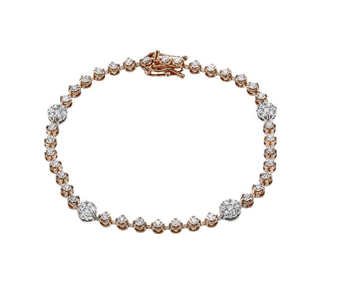 18Kt White Gold Four Cluster Link Diamond Tennis Bracelet 1.96cttw