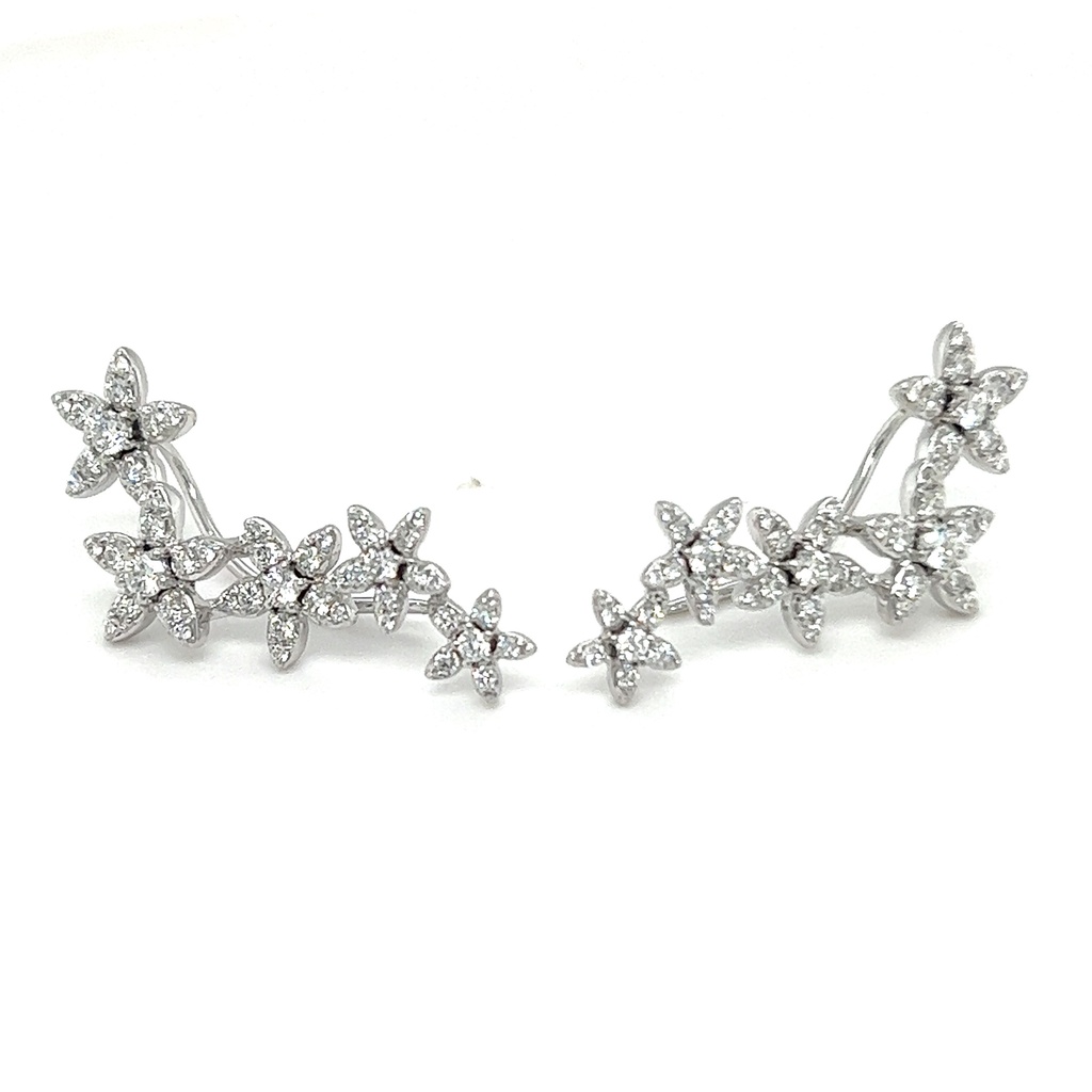 18Kt White Gold Star Climber Earrings With (110) Round Diamonds Weighing 0.81cttw