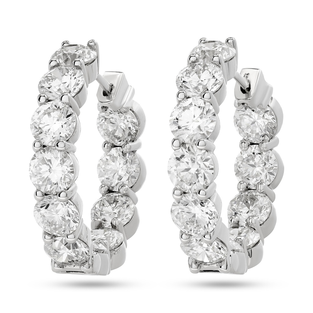 18Kt White Gold In/Out Hoops With (22) Round Diamonds Weighing 11.19cttw