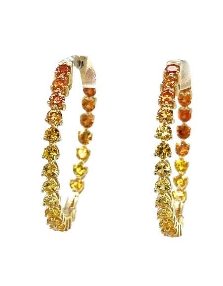 [YSRBHPY278] 18Kt Yellow Gold Orange And Yellow Sapphire Rainbow Hoops 2.73cttw
