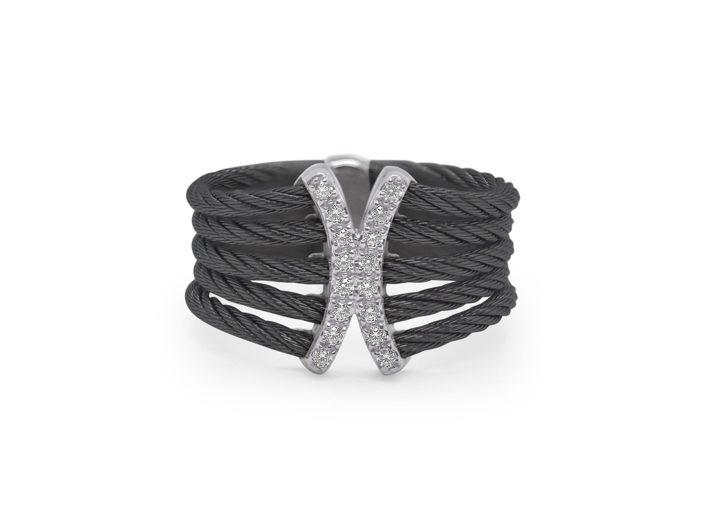 ​​Diamond Black Nautical Cable Five Row Ring 0.13cttw