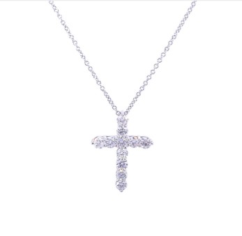 [P058-100-11-W] 14Kt White Gold Diamond Cross Necklace 1.00cttw