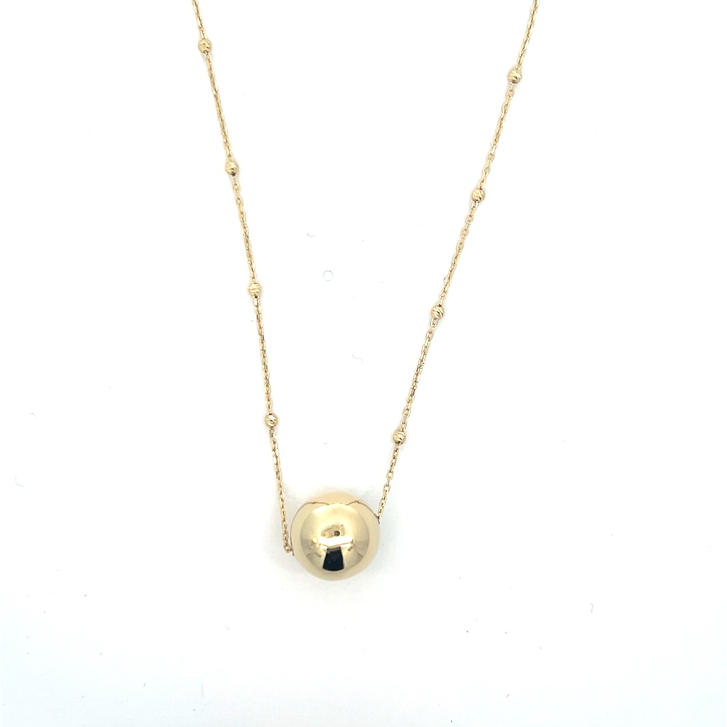 14Kt Yellow Gold 12.8mm Bead Pendant Necklace 17"