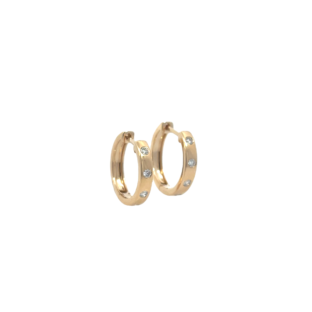 14Kt Yellow Gold Gypsy Diamond Hoops 0.23cttw