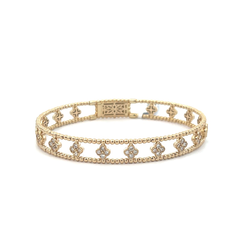 14Kt Yellow Gold Two Row Clover Diamond Bracelet 0.80ct