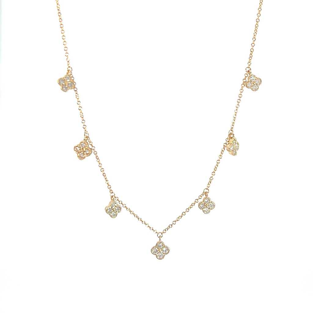14Kt Yellow Gold Diamond Clover Dangle Necklace 0.49cttw
