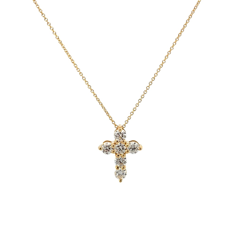14Kt Yellow Gold Cross Necklace With (6) Round Diamonds Weighing 1.40cttw