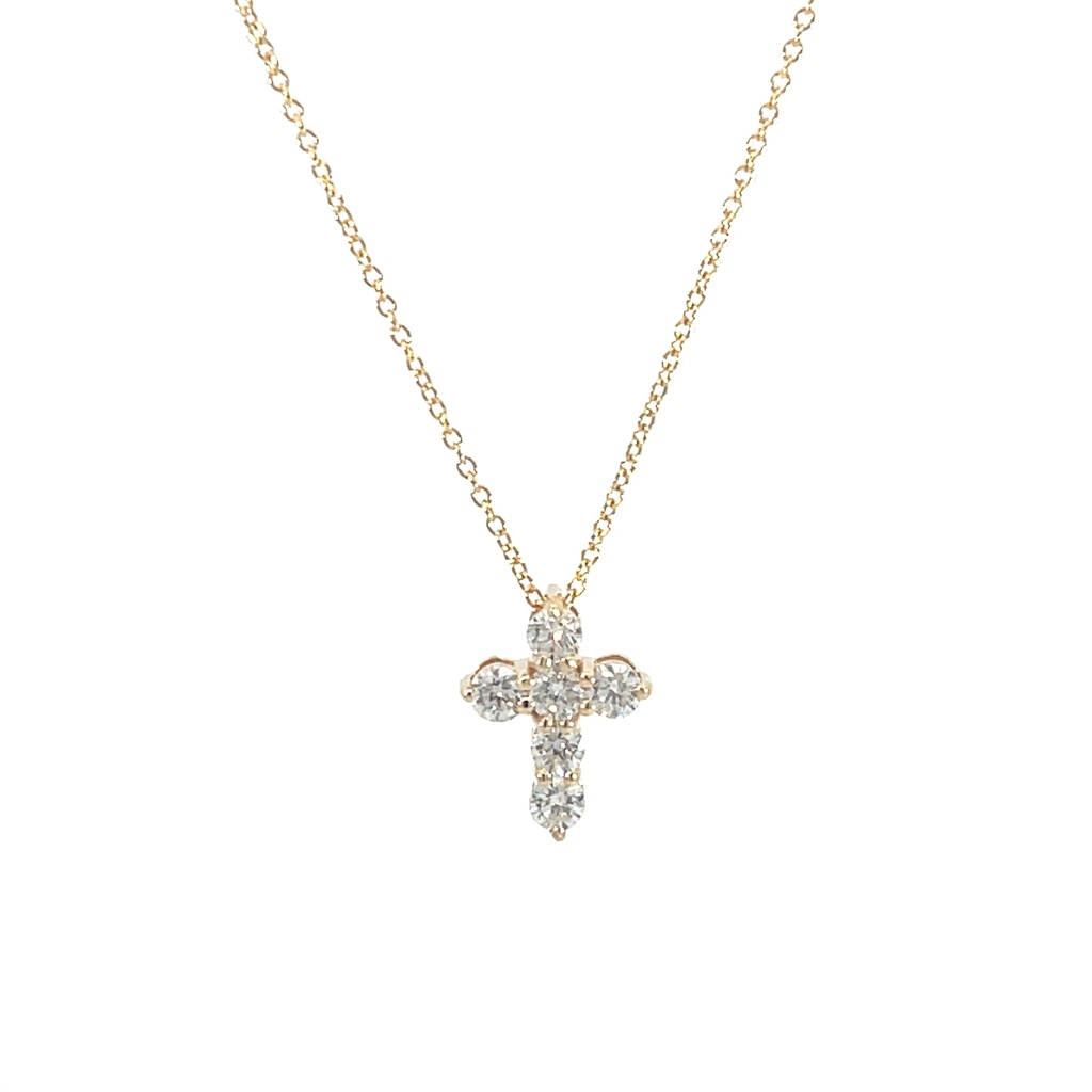 14Kt Yellow Gold Cross Necklace With (6) Round Diamonds Weighing 0.72cttw