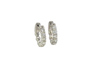 14Kt White Gold Hoops With (10) Round Diamonds Weighing 1.00cttw