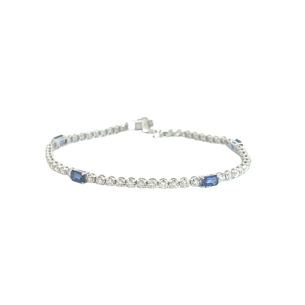 18Kt White Gold Bracelet With (5) Emerald Cut Sapphires Weighing 2.26ct And (53) Round Diamonds Weighing 1.39ct