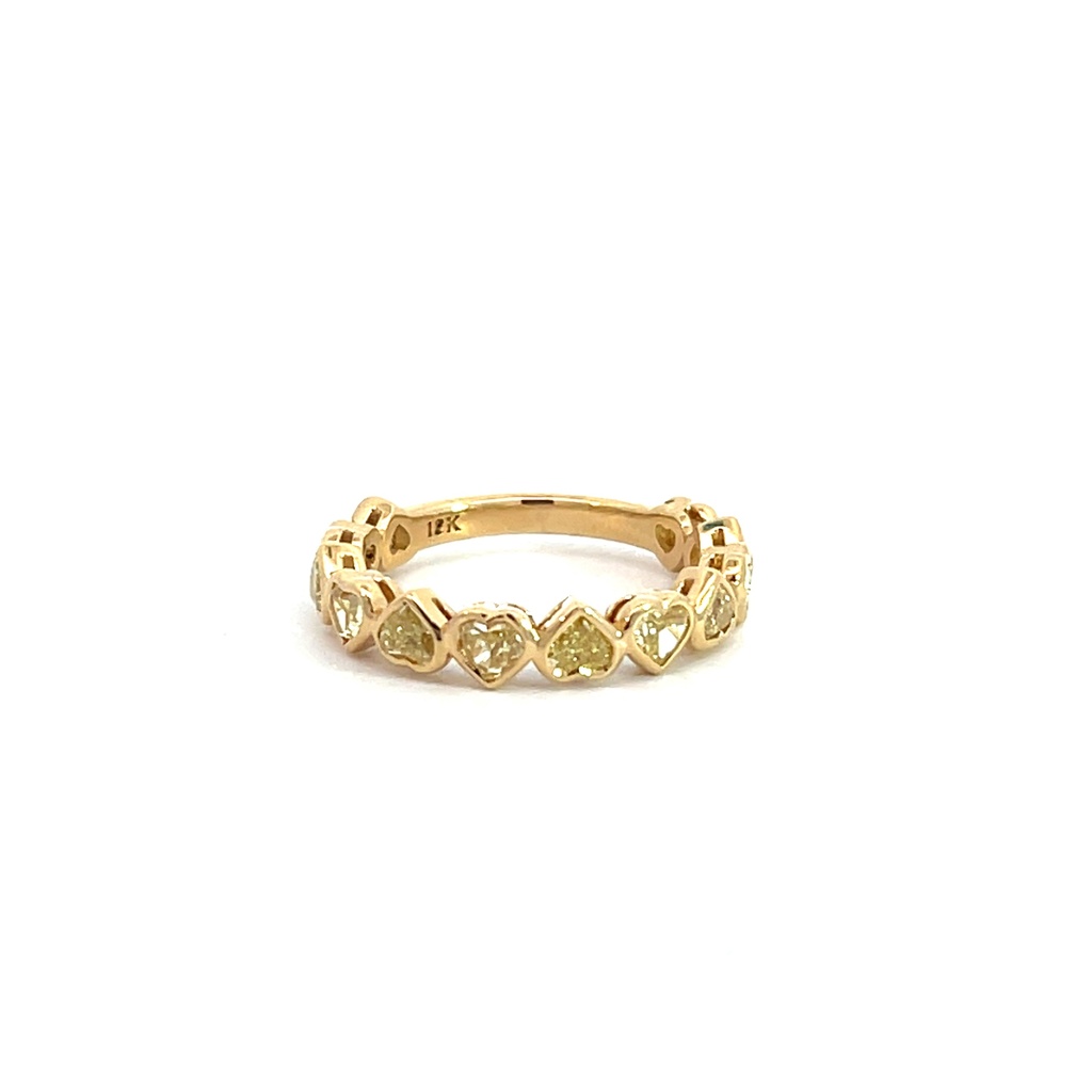 [R61548B] 18Kt Yellow Gold 3/4 Eternity Band With (12) Heart Shaped Fancy Yellow Diamonds Weighing 1.55cttw