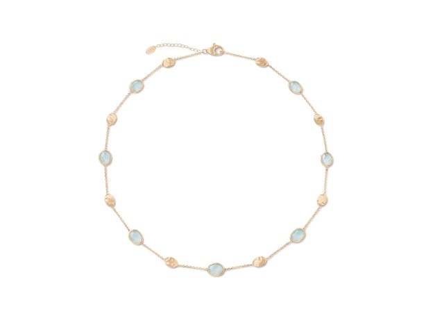 18Kt Yellow Gold Siviglia Bead And Aquamarine Necklace 16.5"