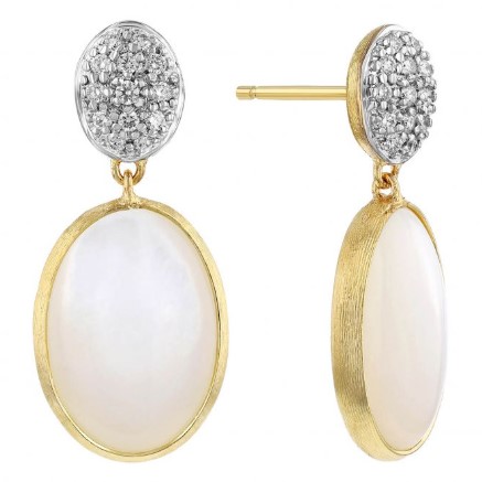 18Kt Two Toned Siviglia Mother Of Pearl Drop Earrings With (24) Round Diamonds Weighing 0.20cttw
