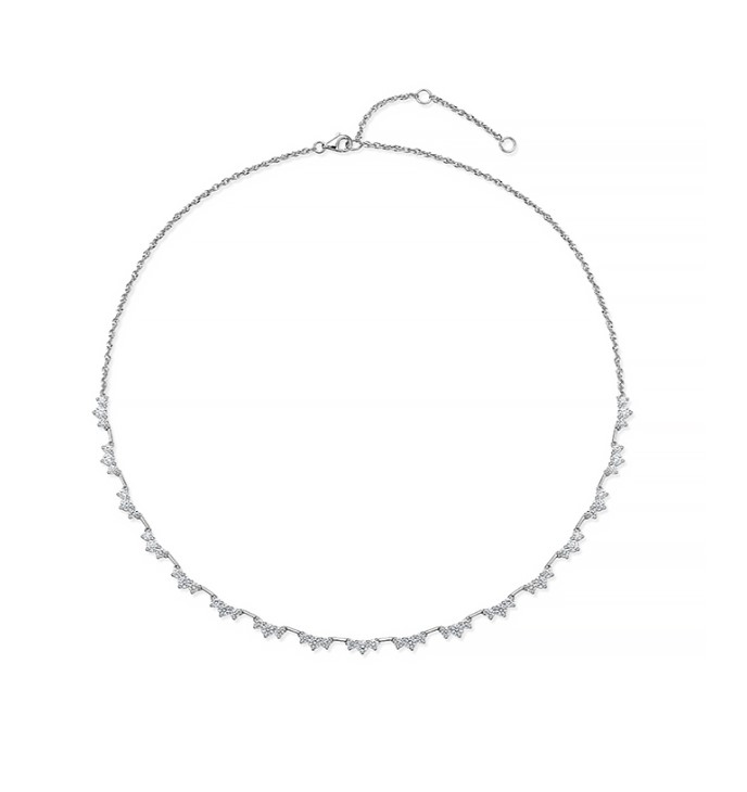 18Kt White Gold Trinity Half Line Necklace With (51) Round Diamonds Weighing 3.55cttw