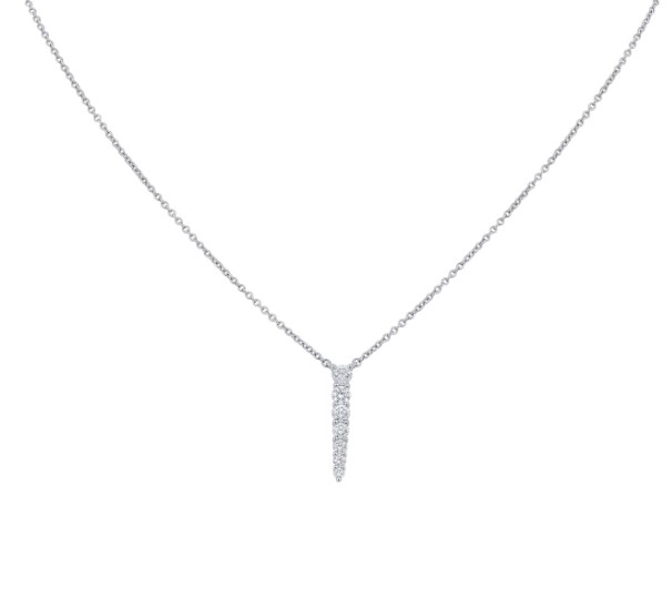 18Kt White Gold Medium Identity Necklace With (7) Round Diamonds Weighing 0.46cttw