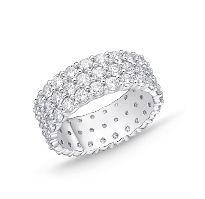 18Kt White Gold Paramount Three Row Eternity Band With (69) Round Diamonds Weighing 4.24cttw