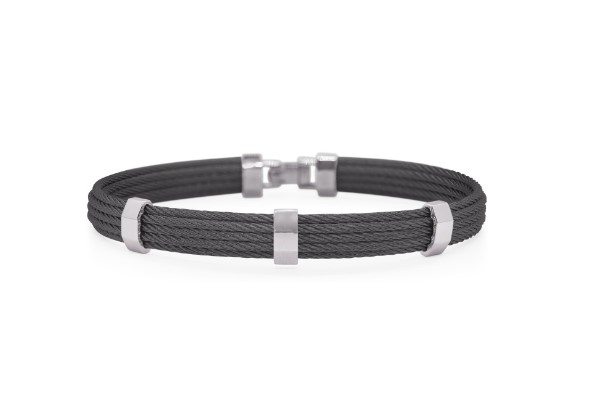 Men's Stainless Steel And Black Nautical Cable Bracelet