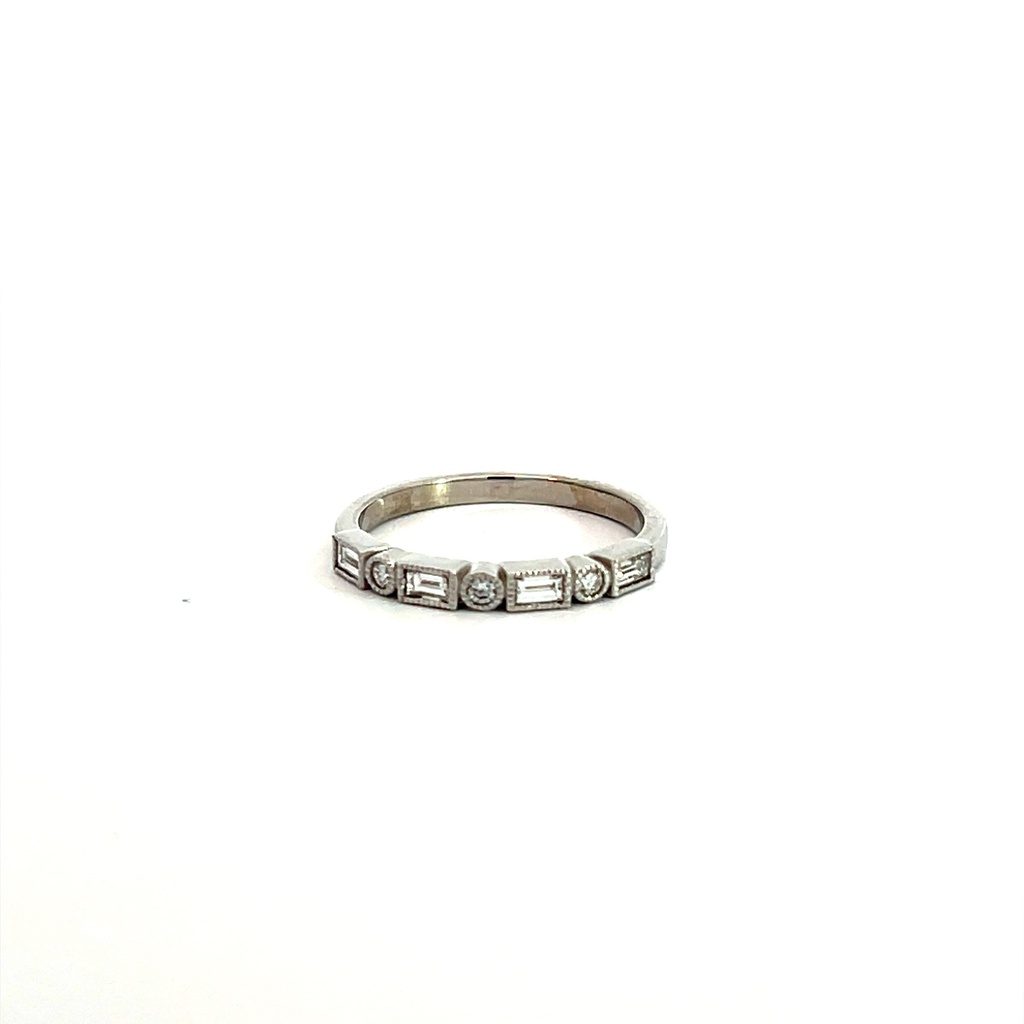 14Kt White Gold Band With (4) Baguette Diamonds Weighing 0.25ct And (3) Round Diamonds Weighing 0.07ct