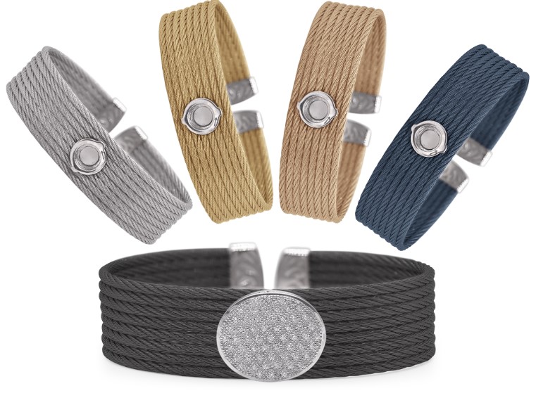 18Kt White Gold Interchangeable Oval Station Diamond Cuff Bracelet 0.29cttw